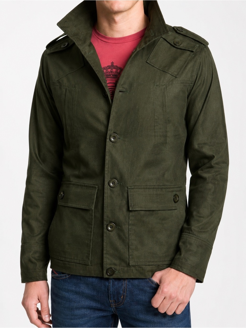 KANE & UNKE Military Field Jacket Medium Green Button Utility Coat Travel